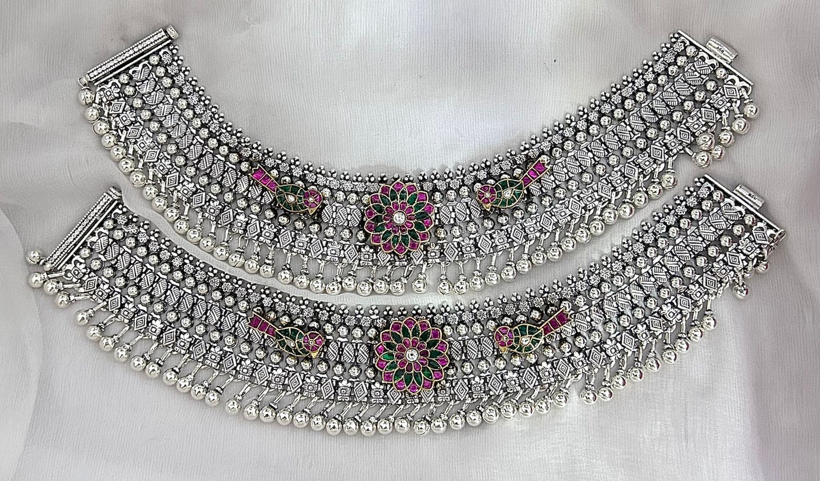 jadau stone silver payal